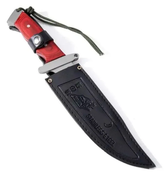18-CM Fixed Blade Knife Full Tang Rosewood Handle Leather Sheath for Camping & Hunting