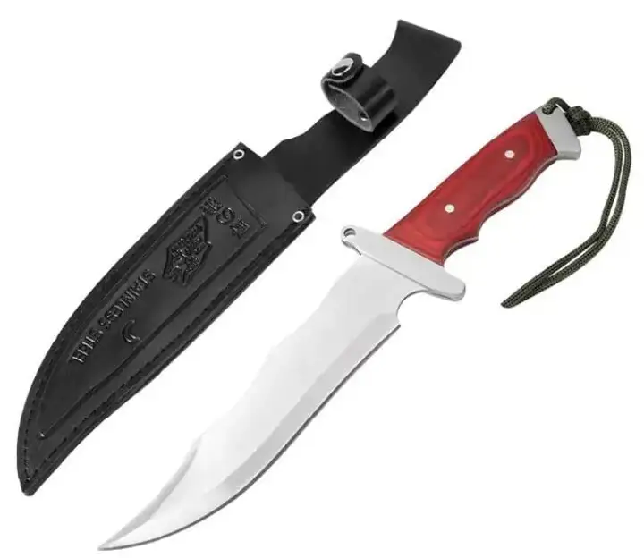 18-CM Fixed Blade Knife Full Tang Rosewood Handle Leather Sheath for Camping & Hunting