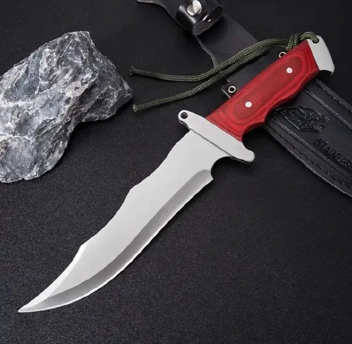 18-CM Fixed Blade Knife Full Tang Rosewood Handle Leather Sheath for Camping & Hunting
