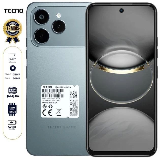New Tecno Spark 40 AI Phone 128GB + 8GB(4+4) 6.67'' Hole Screen 50MP Main Camera 8MP Front Camera 45W Super Charging 5200mAh BatterySide Fingerprint Infrared Remote Control Free Cover IP64 smartphones