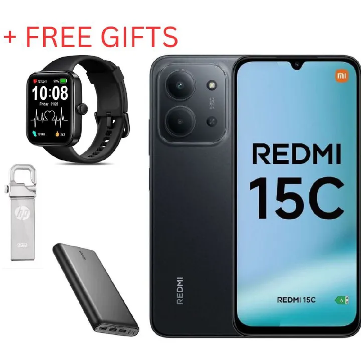 REDMI 15C 6.9 INCHES 4GB RAM, 128 GB ROM, 6000mAh Battery with Side-mounted Fingerprint unlock, 50 MP Rear Camera 8 MP Front Camera SMARTPHONE with FREE GIFTS!!!
