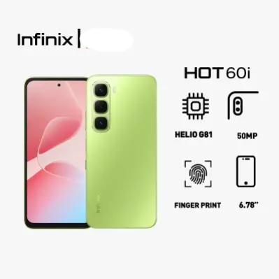 Infinix Hot 60i 128GB+12(6+6)GB 6.7" 120Hz Screen 4G Phone Dual SIM 5160mAh Battery 45W Charging 50MP Camera Fingerprint Lock Android 15 G81 Smart AI Phones