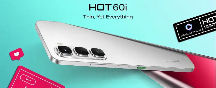 Infinix Hot 60i 128GB+12(6+6)GB 6.7" 120Hz Screen 4G Phone Dual SIM 5160mAh Battery 45W Charging 50MP Camera Fingerprint Lock Android 15 G81 Smart AI Phones