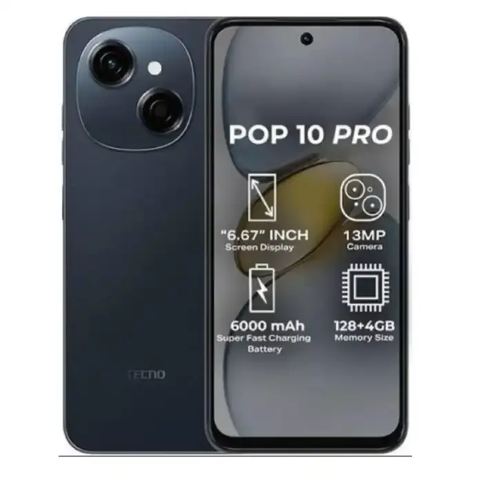 [New Arrivals] TECNO POP 10 Pro 128GB +8(4+4)GB 6.67" 120Hz Phone Dynamic Port 13MP Dual Speaker 6000mAh 18W Type-C Dual SIM 4G Side Fingerprint IP64 Smart Phones