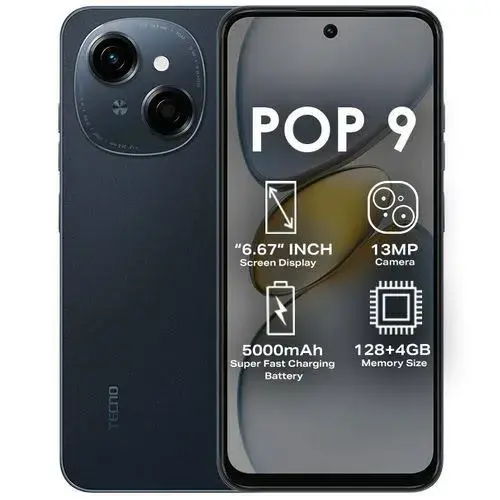 [NEW ARRIVAL]Tecno POP 9 6.67" 64 GB Storage + 3RAM 120Hz Hole Screen Dual Speakers IP54 Waterproof - Android 14 13MP Camera Dual sim 5000mAh-Smartphones