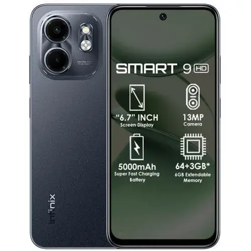Infinix Smart 9 HD, DISPLAY 6.7" LCD , 128GB + 8GB RAM( 4 +4 GM EXTENDED) Dual SIM, 13 MP MAIN CAMERA 8MP SELFIE 5000mAh BATTERY CAPACITY ANDROID 14 PHONE SMARTPHONE