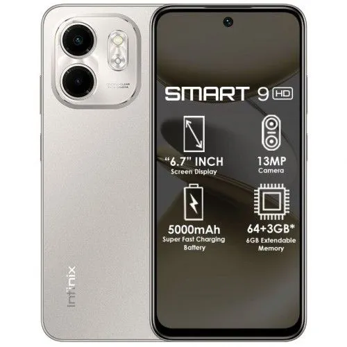 Infinix Smart 9 HD, DISPLAY 6.7" LCD , 128GB + 8GB RAM( 4 +4 GM EXTENDED) Dual SIM, 13 MP MAIN CAMERA 8MP SELFIE 5000mAh BATTERY CAPACITY ANDROID 14 PHONE SMARTPHONE
