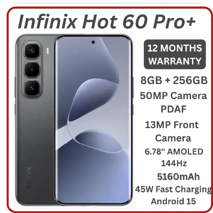 [New Arrival] Infinix Hot 60 Pro Plus 256GB+16(8+8)GB 6.78" 144Hz Curved AMOLED Display 50+13MP Camera 5160mAh Battery 45W Fast Charging Corning Gorilla Glass 7i IP65 Infinix Hot 60 Pro+ AI Smartphone