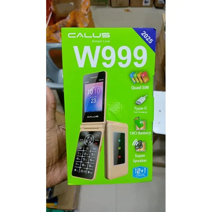 Calus W999, QUAD SIM(4 SIM CARDS), SUPER SPEAKER, TORCH, LARGE DISPLAY,TYPE C FAST CHARGE,BIG BATTERY 19Cl, FLIP PHONE.