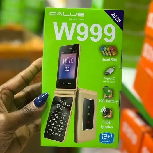 Calus W999, QUAD SIM(4 SIM CARDS), SUPER SPEAKER, TORCH, LARGE DISPLAY,TYPE C FAST CHARGE,BIG BATTERY 19Cl, FLIP PHONE.
