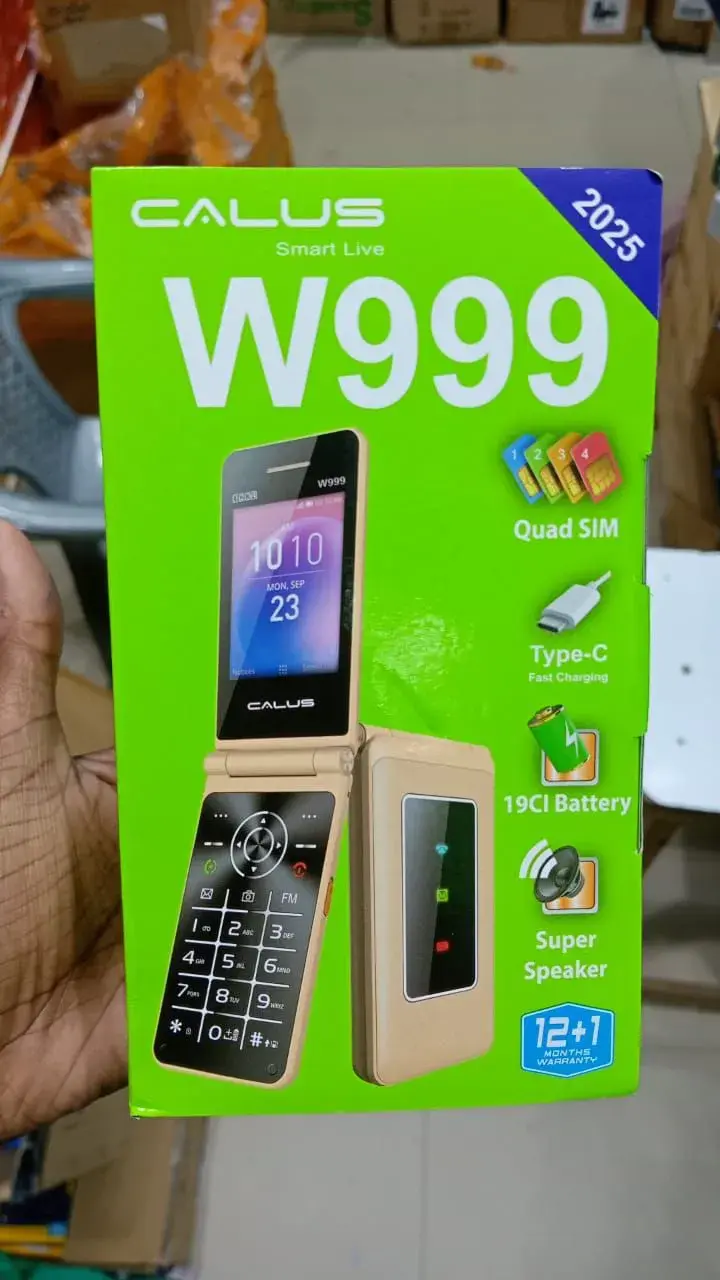 Calus W999, QUAD SIM(4 SIM CARDS), SUPER SPEAKER, TORCH, LARGE DISPLAY,TYPE C FAST CHARGE,BIG BATTERY 19Cl, FLIP PHONE.