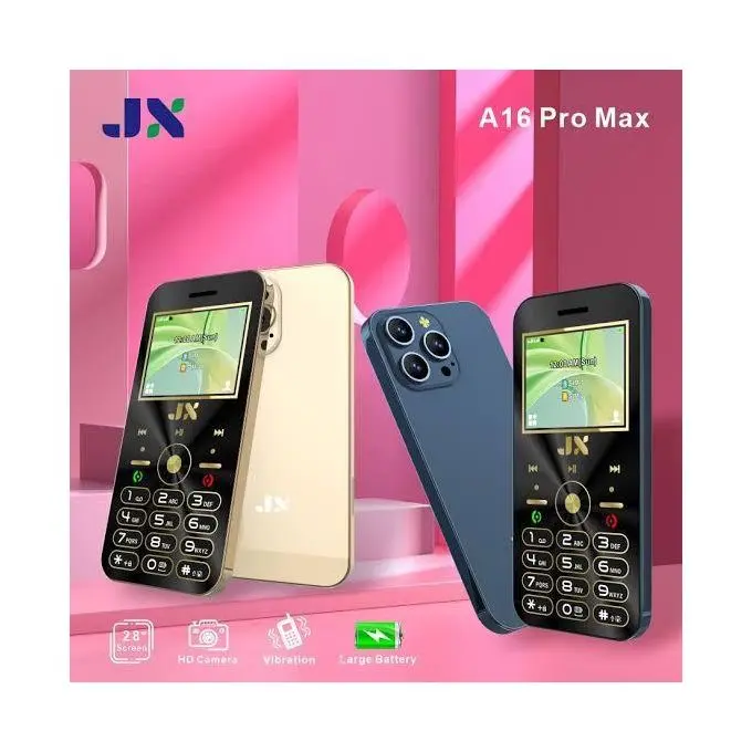 JX A16 pro max,dual sim card, 2.8 inch display,3300mAh BATTERY CAPACITY , internet browser. 32MB RAM, Big Torch, FM Radio, 2G Enabled, Phonebook 2000 Contacts - Feature Phones