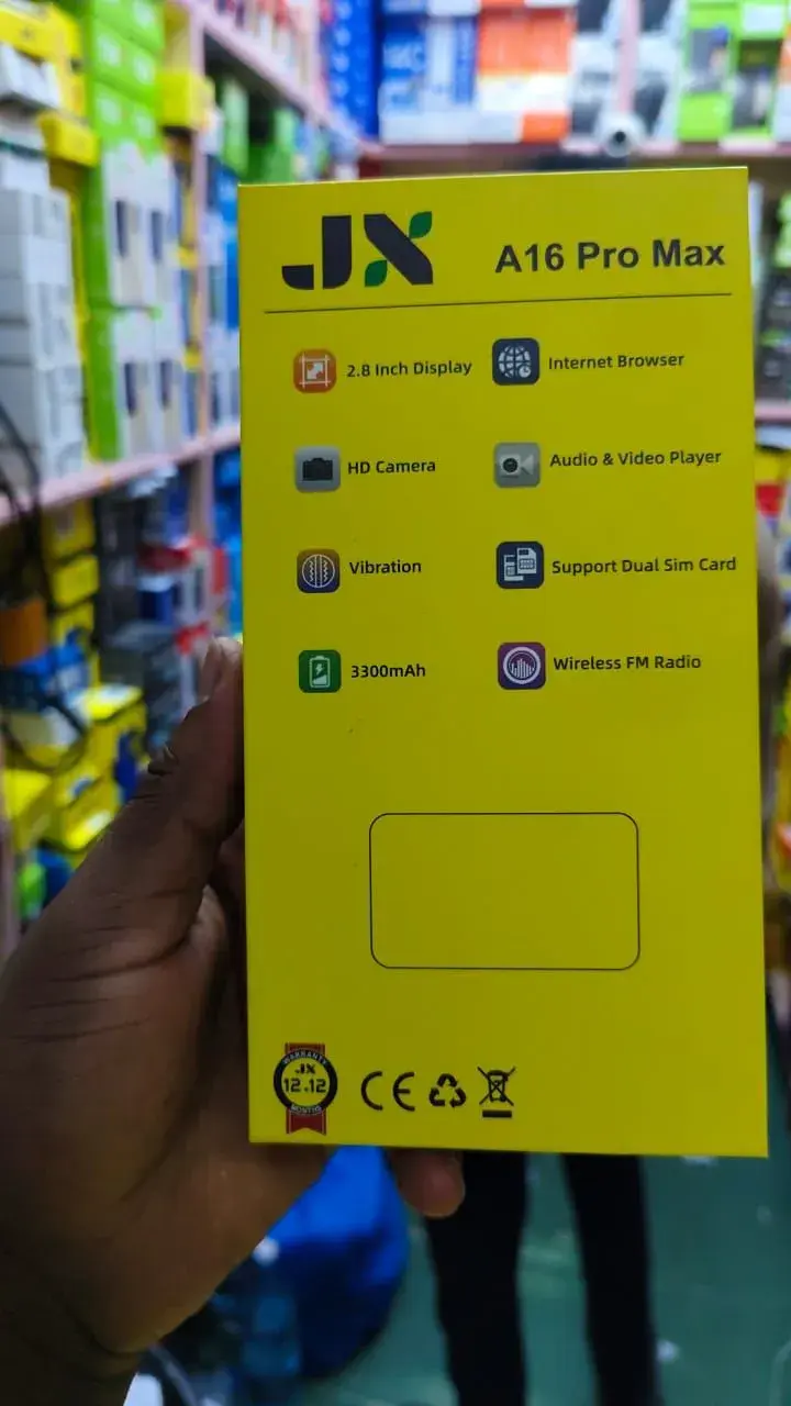 JX A16 pro max,dual sim card, 2.8 inch display,3300mAh BATTERY CAPACITY , internet browser. 32MB RAM, Big Torch, FM Radio, 2G Enabled, Phonebook 2000 Contacts - Feature Phones