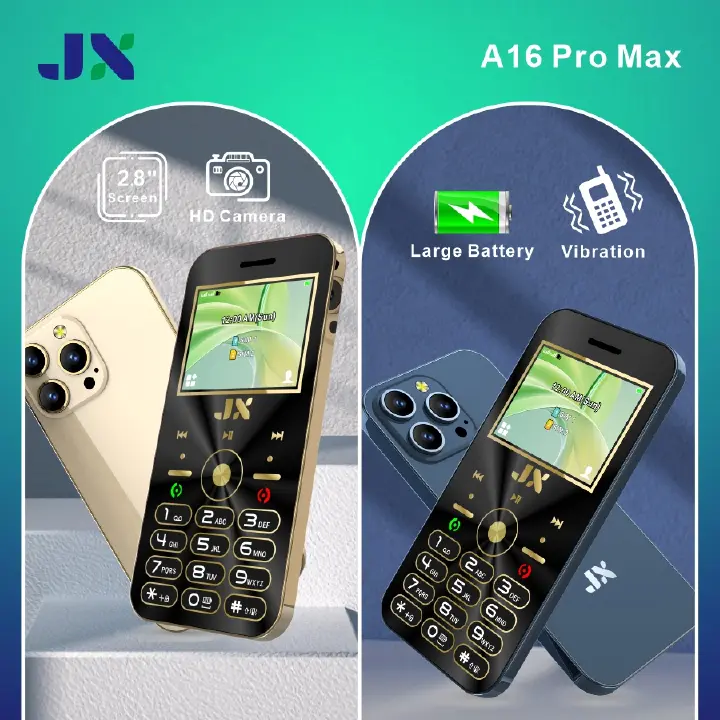 JX A16 pro max,dual sim card, 2.8 inch display,3300mAh BATTERY CAPACITY , internet browser. 32MB RAM, Big Torch, FM Radio, 2G Enabled, Phonebook 2000 Contacts - Feature Phones