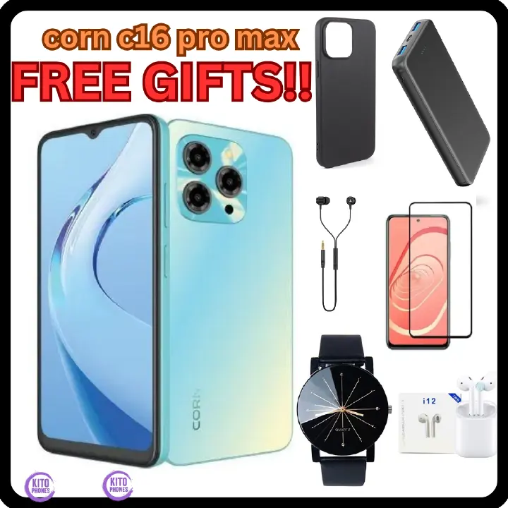 Corn C16 Pro Max 64GB Storage +5(2+3Extended) RamUnlocked Cell Phone, Android 6.6"HD +WATERDROP SCREEN 13MP Main Camera,8mp Front camera 5000mAh Dual SIM, Face ID, GPS, OTG phone+ FREE GIFTS FOR YOU