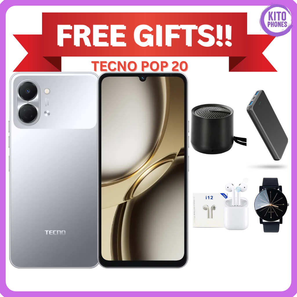 TECNO POP 20 128GB ROM +8GB (4+4gb)extended RAM 6.75 inch 5000mAh Battery 13MP Main Camera Dual SIM 15W FAST CHARGE UNISOC T7250 PROCESSOR Android 15 Mobile Phones SMARTPHONES +FREE GIFTS JUST FOR YOU
