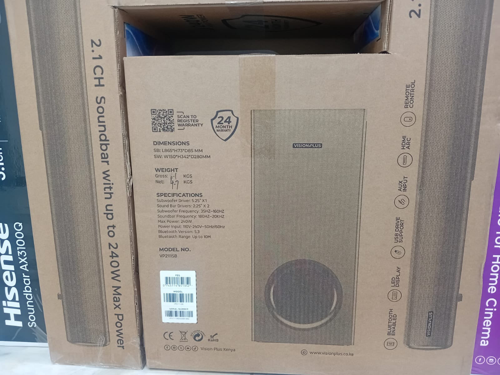 Vision Plus Sound Bar with Bluetooth Connectivity 2.1ch 240W RMS USB Port Optical IN Original Soundbar 1Yr Warranty + FREE DELIVERY COUNTRYWIDE