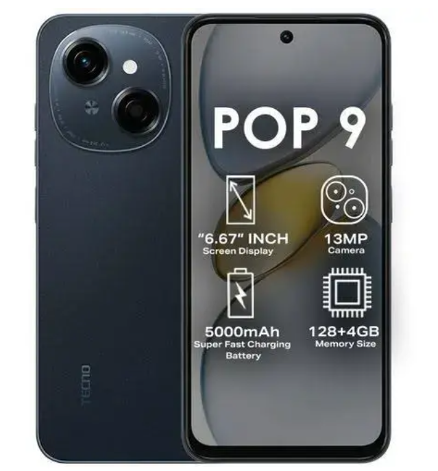 [New Arrival] Tecno Pop 9 128GB+4GB 6.67" IPS LCD 90Hz Display 13MP Camera 5000mAh Battery Dual SIM Fingerprint Unlock Android Smartphones