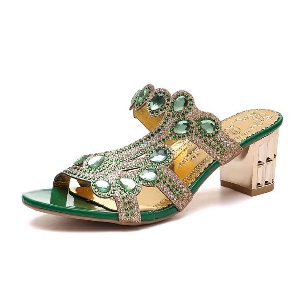 Factory Direct Supply Women Shoes Sandals Ladies Rhinestone Chunky Heel Sandals