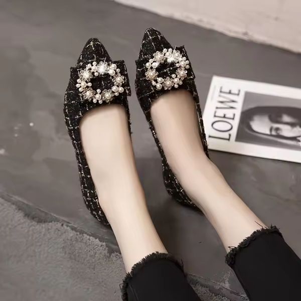 Mixed Colors Shallow Mouth Shoes Autumn Women's Moccasins Casual Female Sneakers Pearl Decorateion Flats Modis Low Heels Pointed