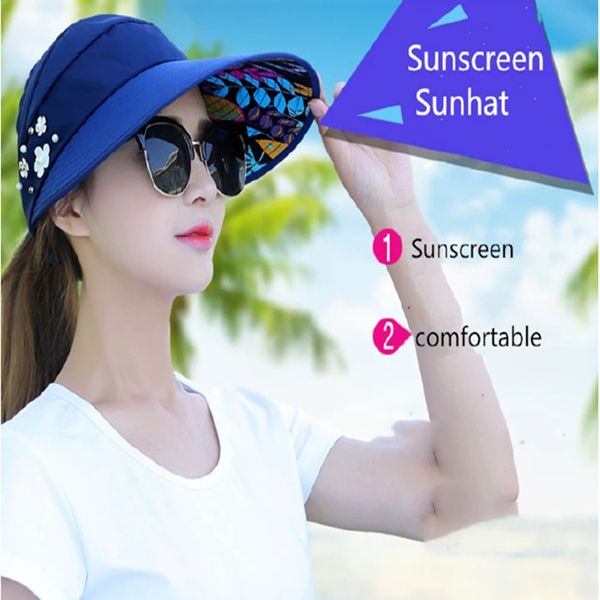 Women Ladies Foldable Wide Brim Anti-UV Visor Caps Beach Cap Casual Hats Sun Hat