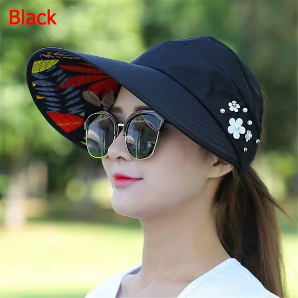 Women Ladies Foldable Wide Brim Anti-UV Visor Caps Beach Cap Casual Hats Sun Hat