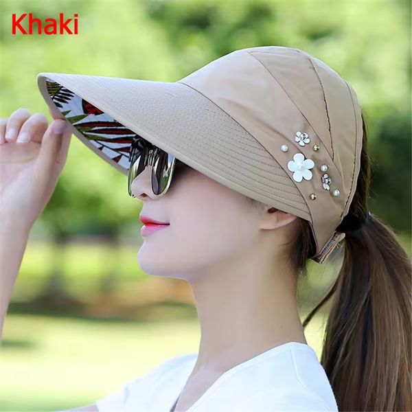 Women Ladies Foldable Wide Brim Anti-UV Visor Caps Beach Cap Casual Hats Sun Hat