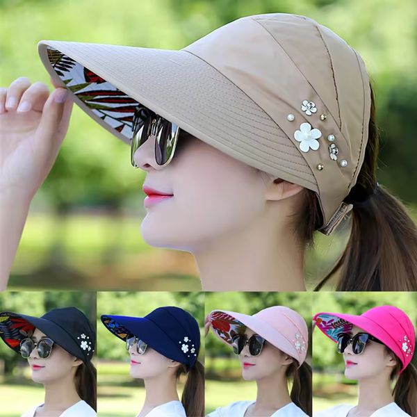 Women Ladies Foldable Wide Brim Anti-UV Visor Caps Beach Cap Casual Hats Sun Hat