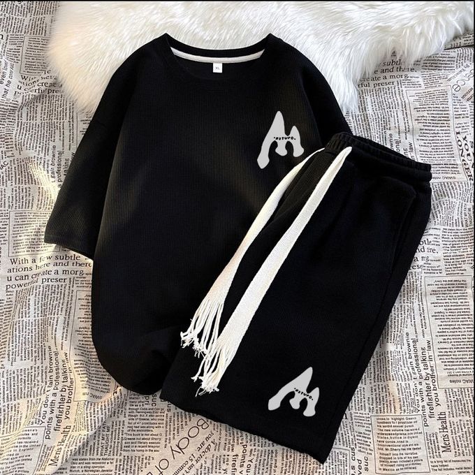 2 PCS 2 in 1 Men Clothes T-Shirts tshirts Shorts Polos Men Suits Fashion Summer Print Round Neck Short Sleeve Shorts T-Shirt Sets White