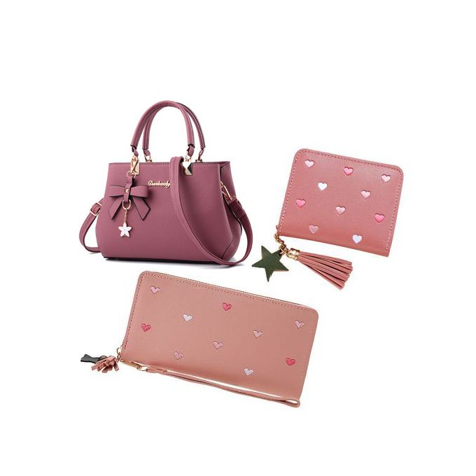 3 In1 Women Bags Ladies Bags Handbags Purse Shoulder Bags PU Pitot Bag - Pink