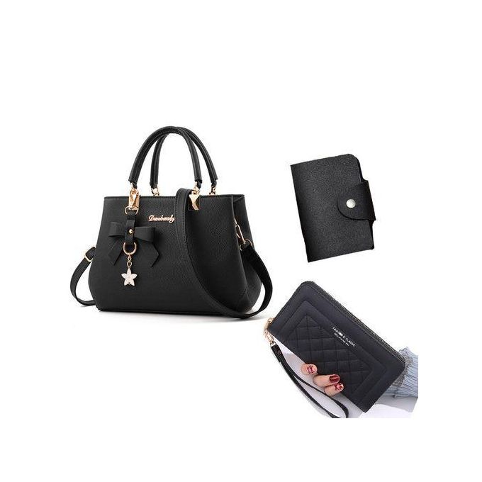 3 Pcs Women Bags Ladies Bags Handbags Purse Shoulder Bags PU Pitot Bag - Black