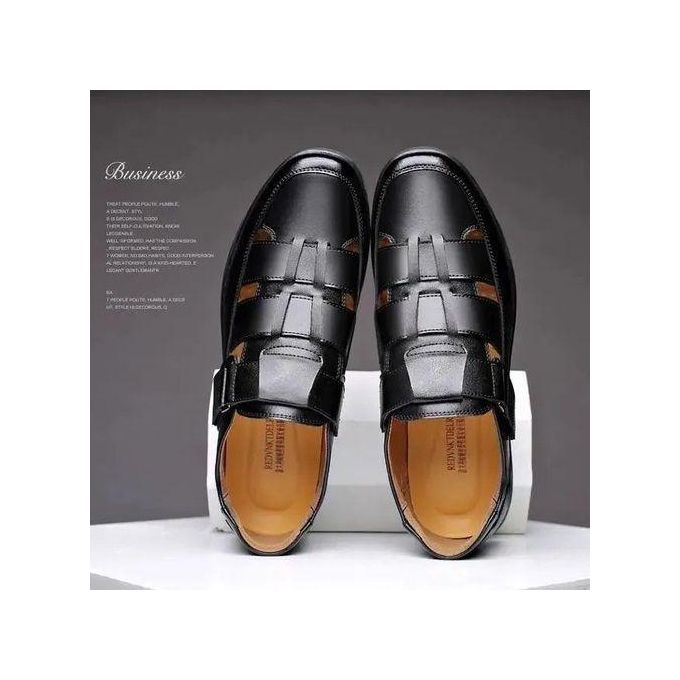 Mens Palm Casual Half Open Soft Sandals PU Leather Shoes Slippers - Black