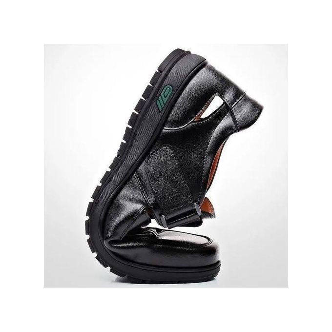 Mens Palm Casual Half Open Soft Sandals PU Leather Shoes Slippers - Black