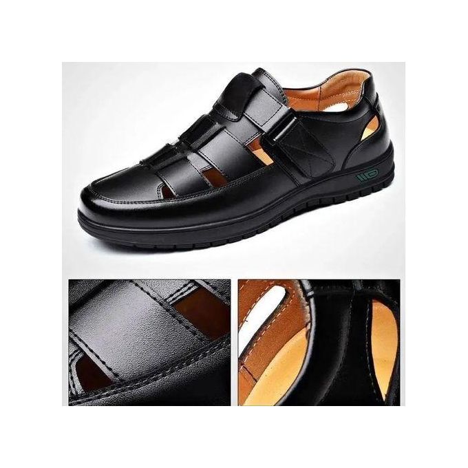 Mens Palm Casual Half Open Soft Sandals PU Leather Shoes Slippers - Black
