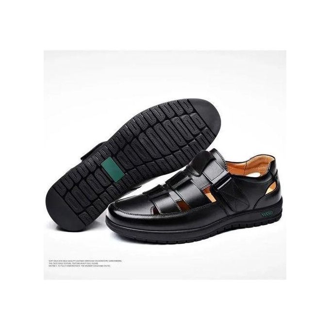Mens Palm Casual Half Open Soft Sandals PU Leather Shoes Slippers - Black