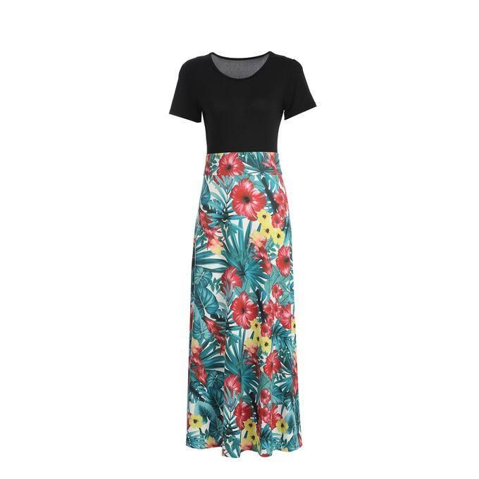 Women's Floral Print Casual Long Dress Short Sleeve Office Dresses For Ladies - Multicolour