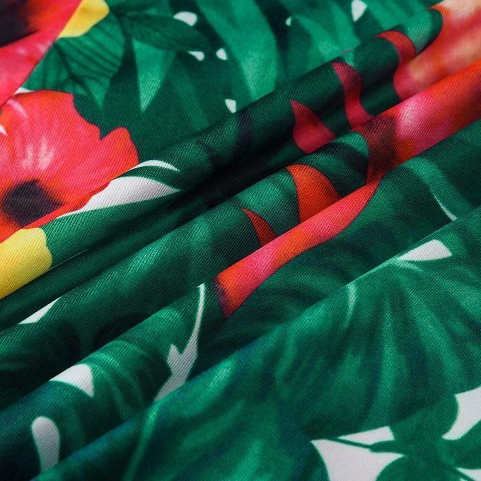 Women's Floral Print Casual Long Dress Short Sleeve Office Dresses For Ladies - Multicolour