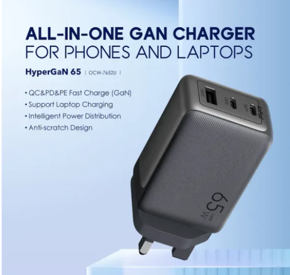 Oraimo OCW-7652U-116CC HyperGaN 65W Faster Charge Wall Charger Kit with 100W CC Cable