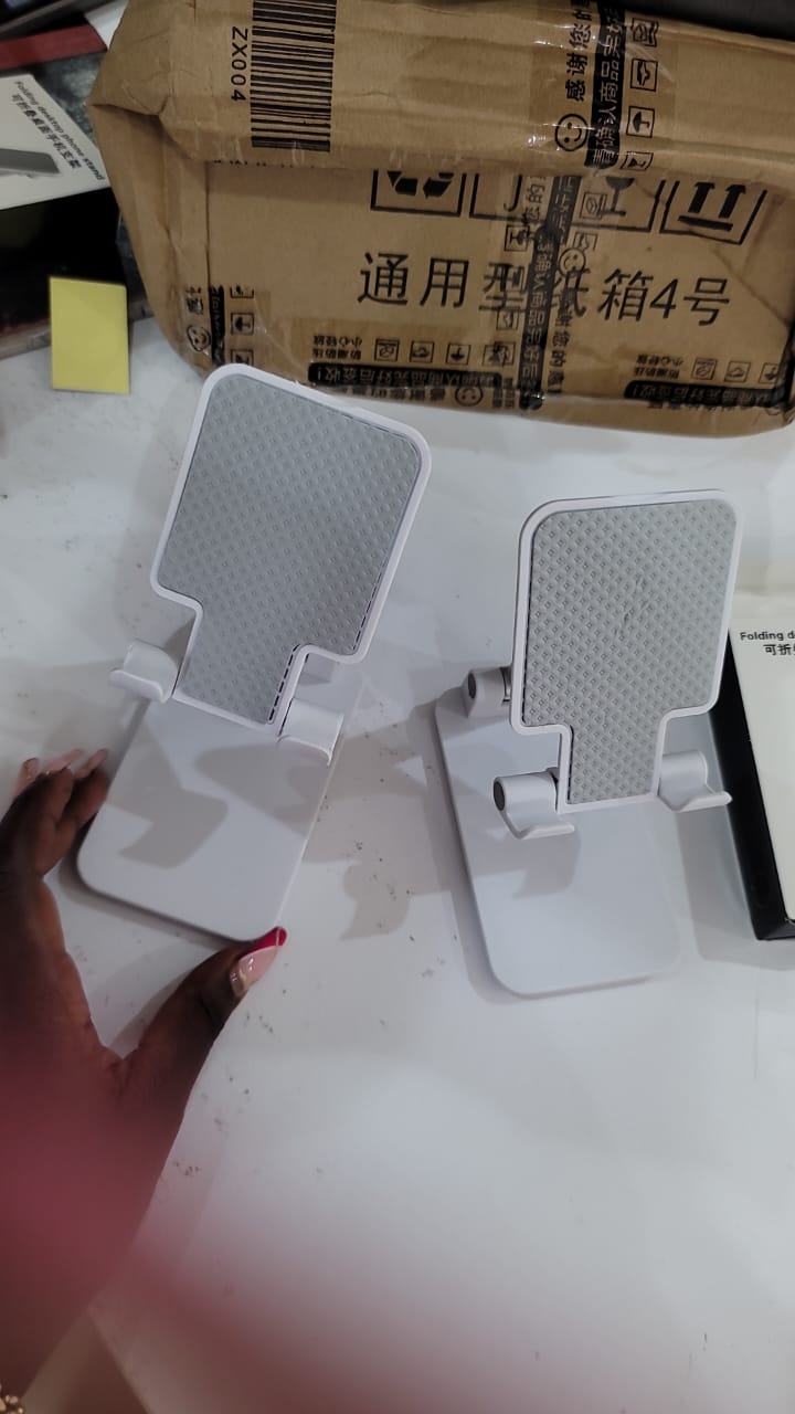 ROCKING BEAUTIFUL PHONE STANDS WHITE COLOR WITH TOUCH OF GOLD/SILVER, Adjustable 360° Rotating Aluminum Phone Stand – Premium Foldable