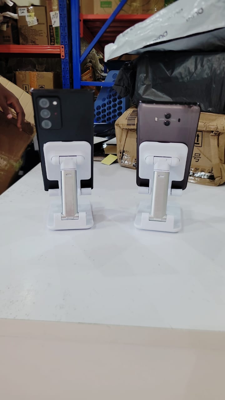 ROCKING BEAUTIFUL PHONE STANDS WHITE COLOR WITH TOUCH OF GOLD/SILVER, Adjustable 360° Rotating Aluminum Phone Stand – Premium Foldable