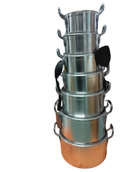 Tornado (TC) 14-Piece Aluminium Cookware Set – Silver Pots with Lids + 2 Free Spoons & Scotch Pad