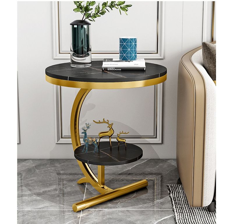 🖤 Console Double-Layer Side/Bedside Table – Black & Gold Finish