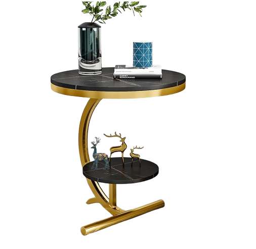 🖤 Console Double-Layer Side/Bedside Table – Black & Gold Finish