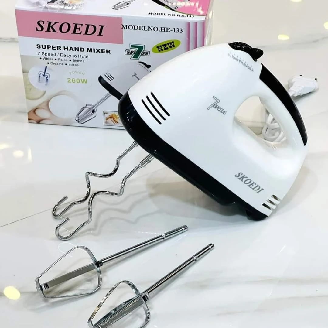 SKOEDI High Power 260W 7-Speed Super Hand Mixer with Beaters & Dough Hooks