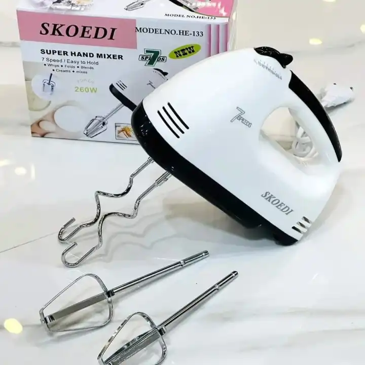 SKOEDI High Power 260W 7-Speed Super Hand Mixer with Beaters & Dough Hooks