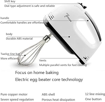 SKOEDI High Power 260W 7-Speed Super Hand Mixer with Beaters & Dough Hooks