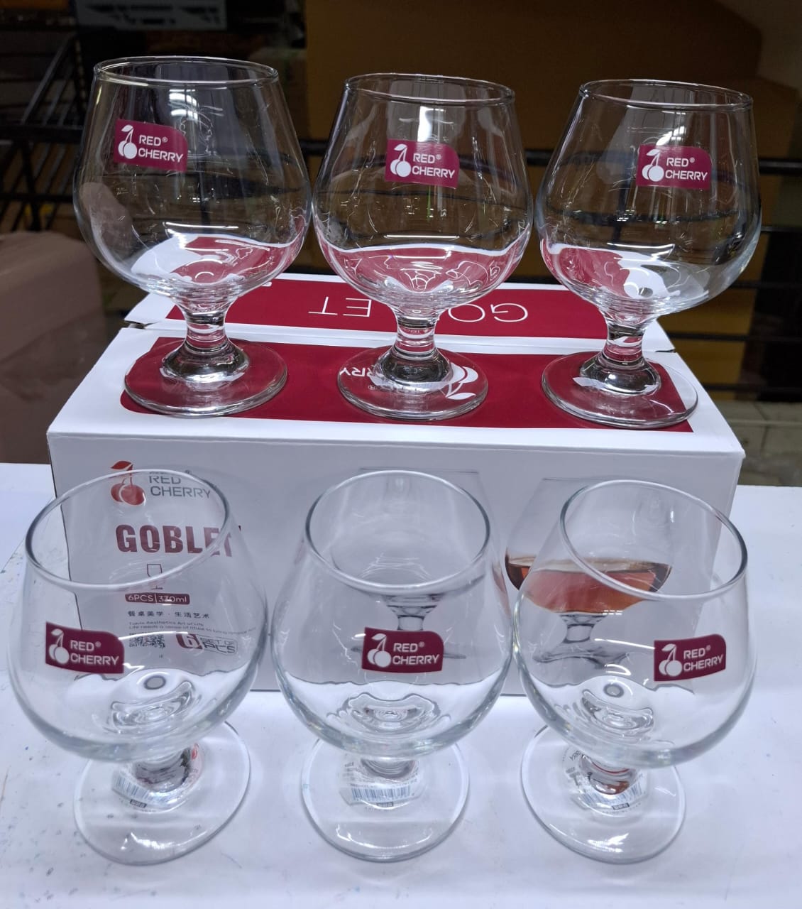 🎁 Red Cherry 6pcs Cognac Goblet Glass Set – 330ml | Elegant Crystal Glassware for Brandy & Whiskey 🍷