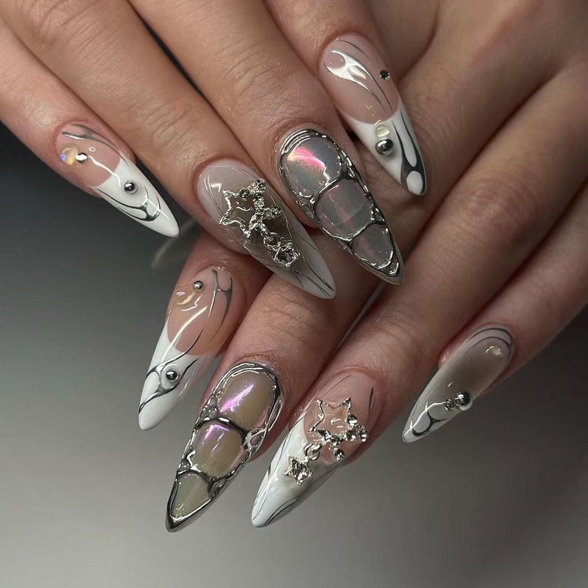 24pcs Fake Nails Reusable Stick On Nails Press on Full Cover False Nail Tips with Jelly Stickers Makeup Accessories view 2