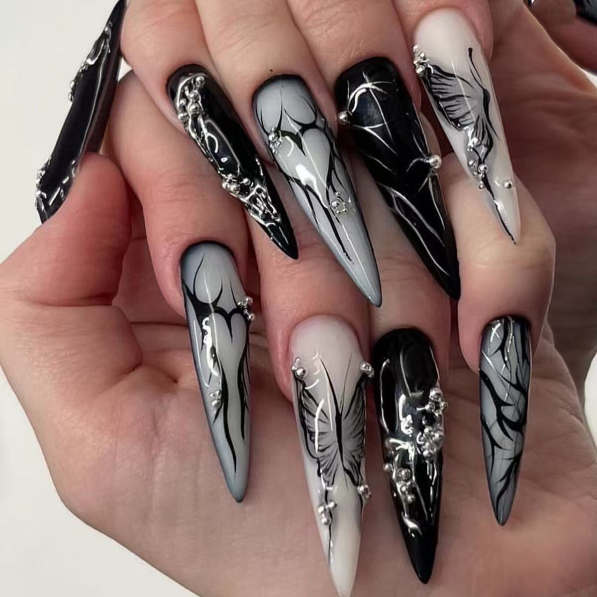 24pcs Fake Nails Reusable Stick On Nails Press on Full Cover False Nail Tips with Jelly Stickers Makeup Accessories view 3