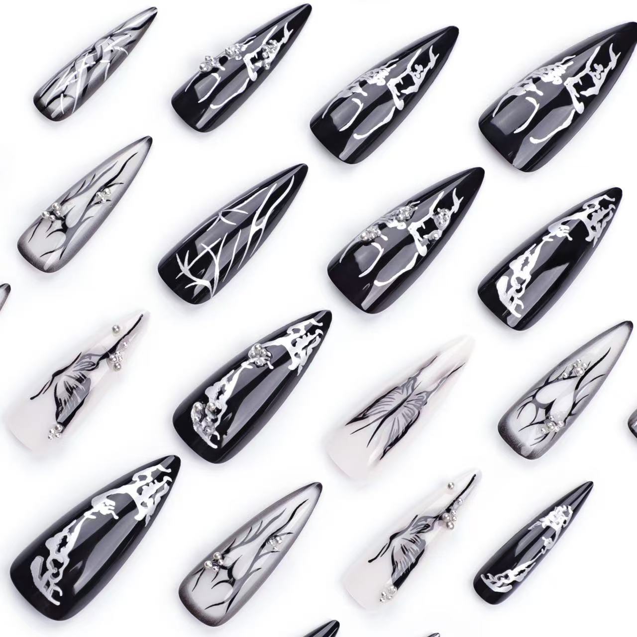 24pcs Fake Nails Reusable Stick On Nails Press on Full Cover False Nail Tips with Jelly Stickers Makeup Accessories view 4